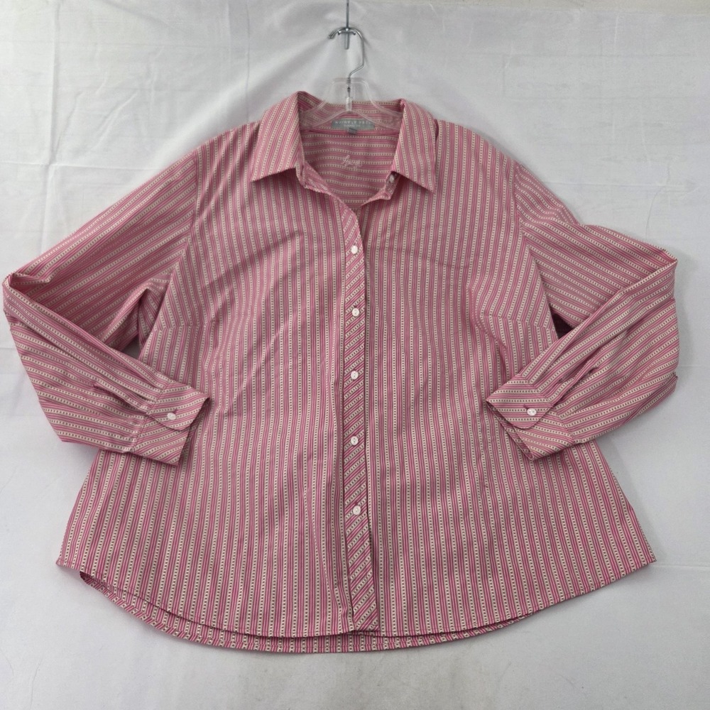 Foxcroft Wrinkle Free Button Up Shirt Womens 18W Pink Striped